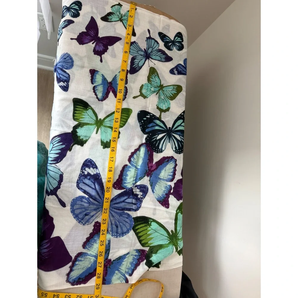Eleni's Pop of Color Butterfly Print Modal Scarf Purple Teal Blue Frayed Edge